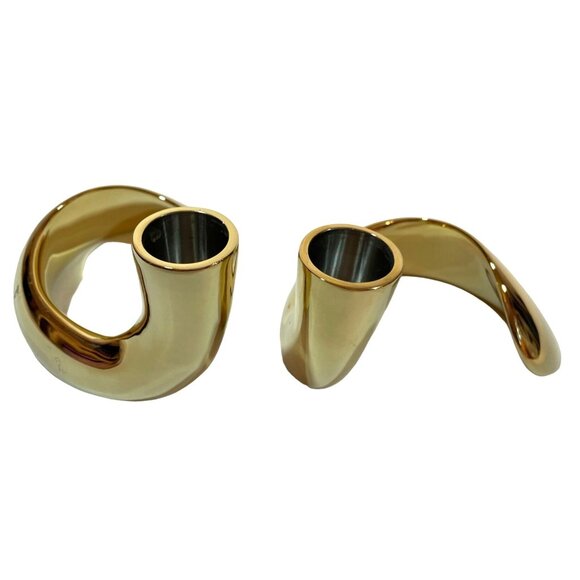 2 VTG Georg Jenson Candle Holders Gold Plt Stainless Rare Denmark MCM Minimal - Picture 5 of 16